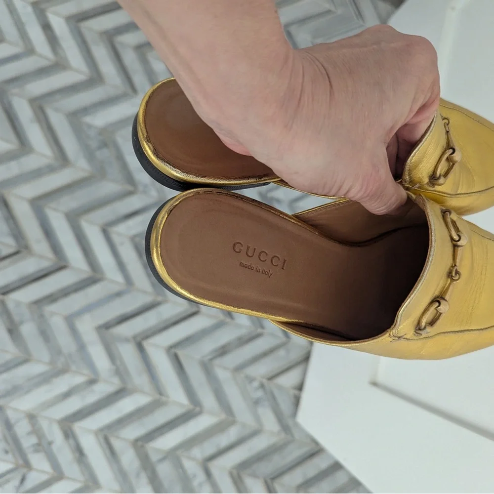Gucci Gold Leather Princetown mules - Picture 5 of 5